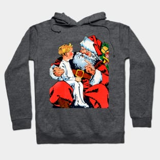 little boy asks Santa Claus for gifts for his merry Christmas Retro Vintage Comic Book Hoodie